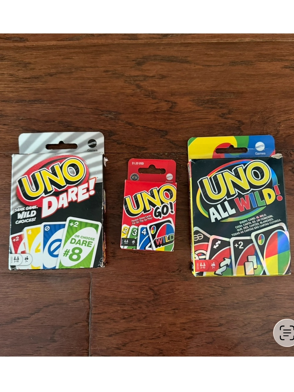 Mattel UNO Card Set of 3 Card Games — UNO Dare!, UNO Go!, and UNO All Wild!